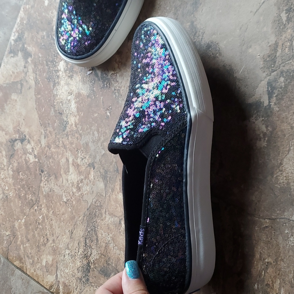 Keds Black iridescent glitter pull on sneakers 7